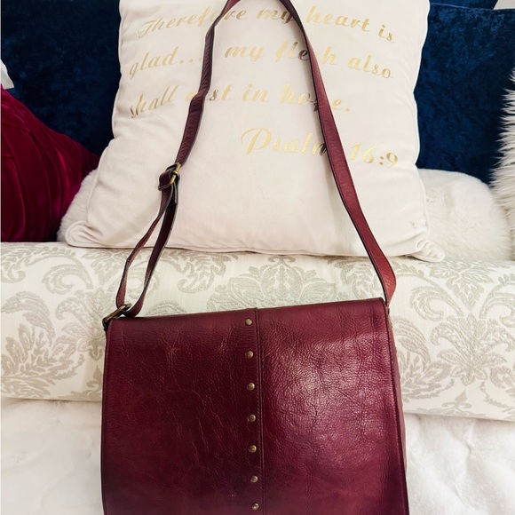 Nordstrom Burgundy Leather Shoulder Bag with Studs Adjusts to crossbody - Picture 2 of 10